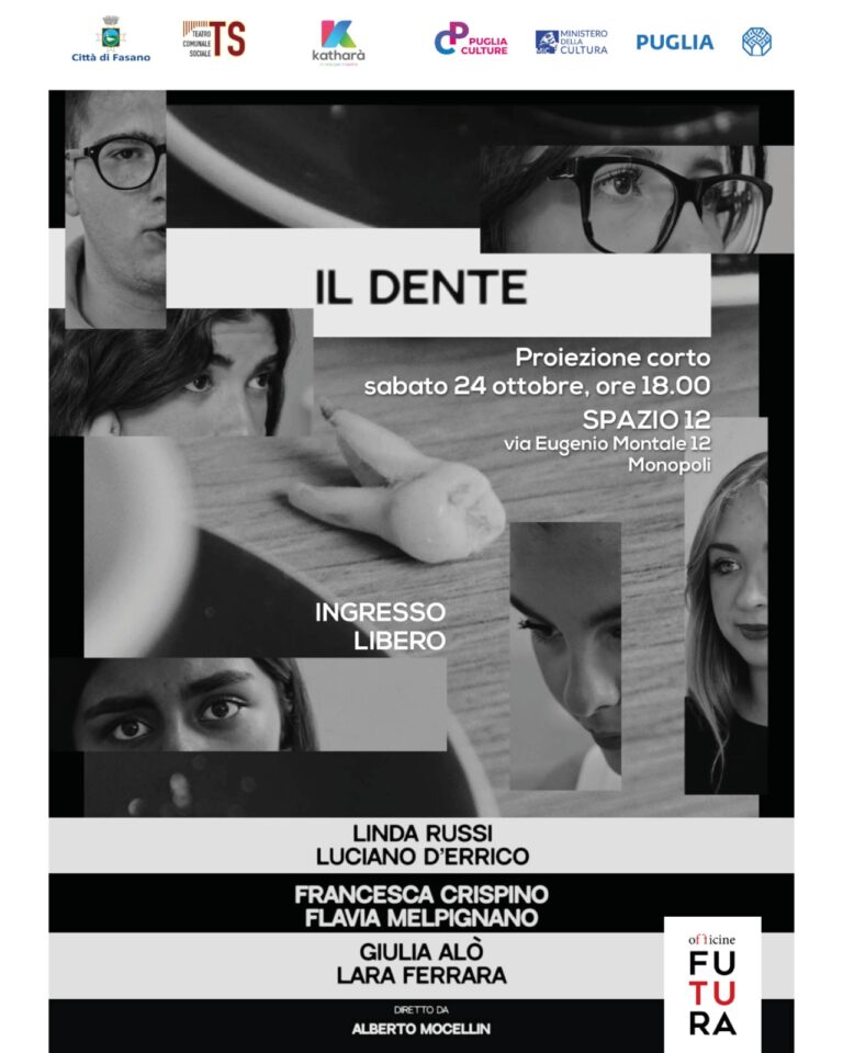 “Il dente”, dal corso di recitazione al set: sabato 24 ottobre la presentazione del corto degli allievi di FUTURA - Osservatorio Fasano